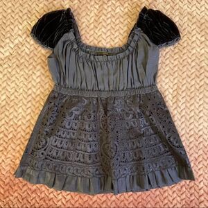Vera Wang Silk Midnight Blue Lace Blouse Womens Size 2